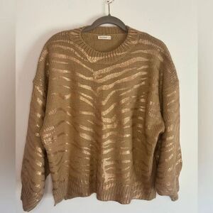 Andthewhy EUC beige/rose gold metallic zebra print balloon sleeve sweater sz S/M